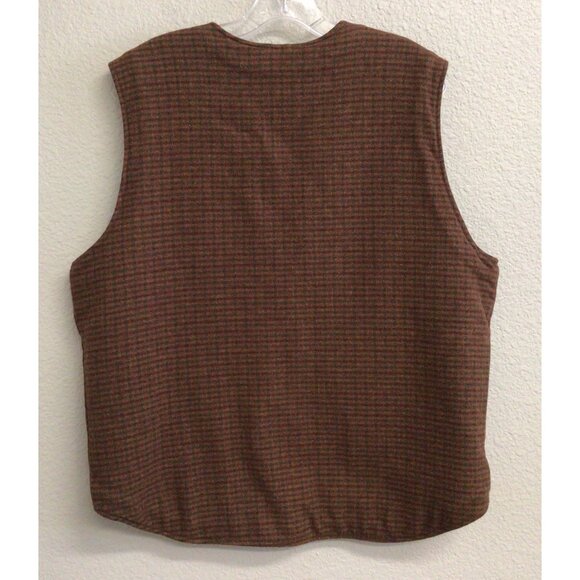 Woolrich Teton Vest Mens Large Wool Blend Sherpa Lined Brown Houndstooth Zip - Picture 2 of 11